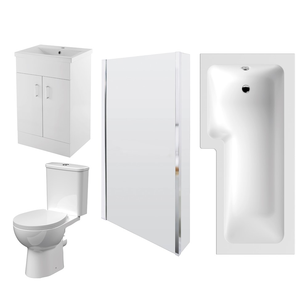 Left-Hand Square Shower Bath Suite - Gloss White