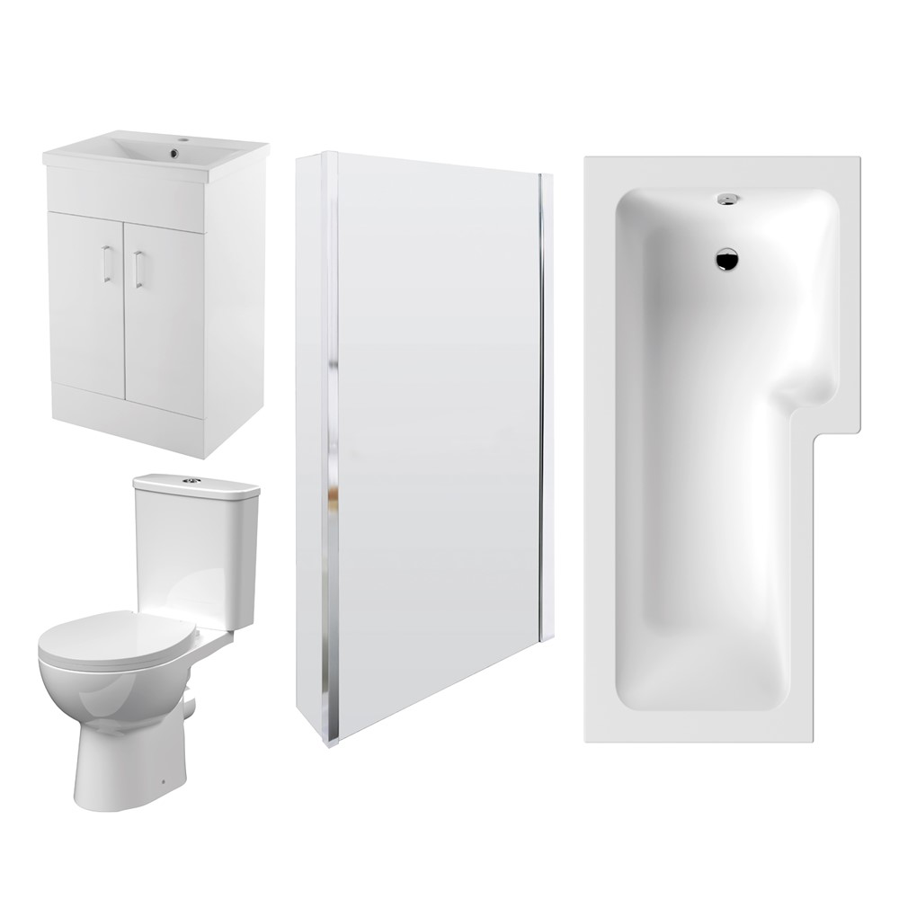 Right-Hand Square Shower Bath Suite - Gloss White