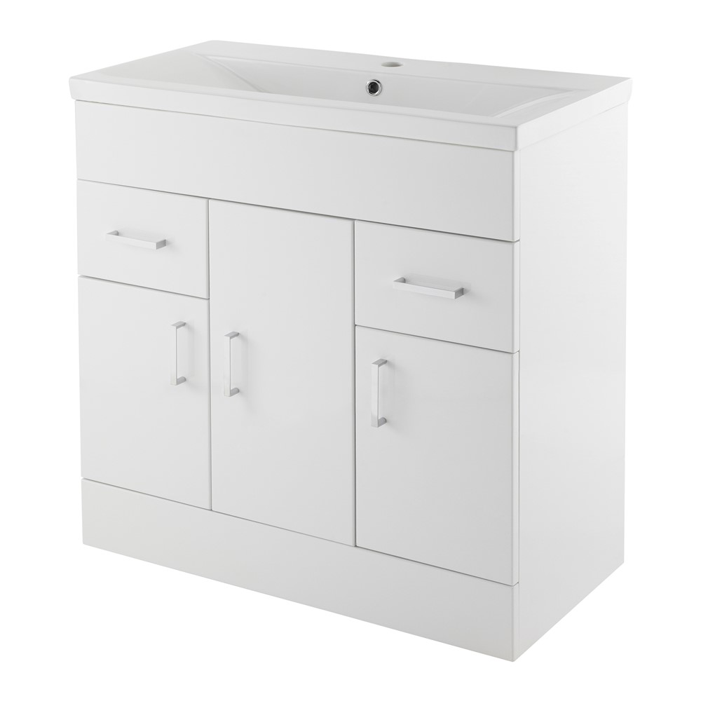 Floor Standing Vanity Unit with Minimalist Basin 800mm – Gloss White