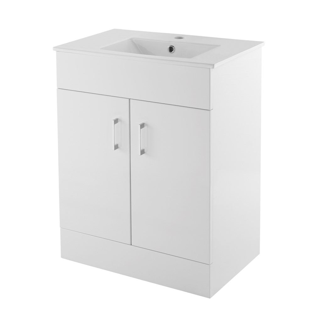 Floor Standing Vanity Unit with Minimalist Basin 600mm – Gloss White