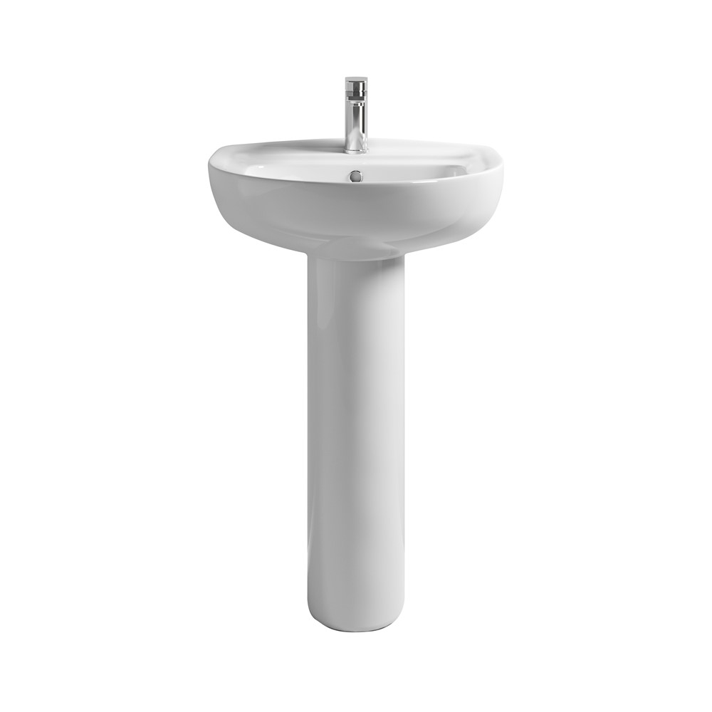 550mm 1-Tap Hole Basin & Pedestal – Gloss White