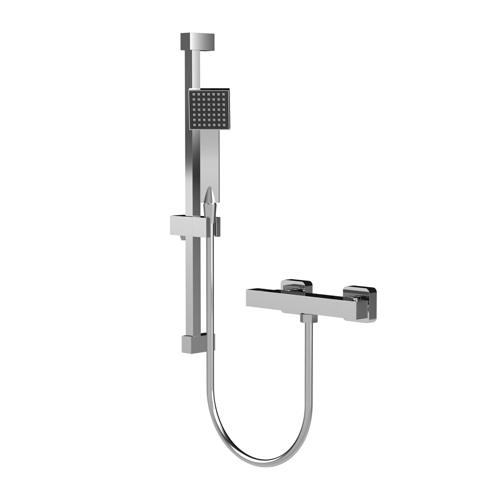 Square Bar Thermostatic Shower Valve & Slider Rail Kit – Chrome